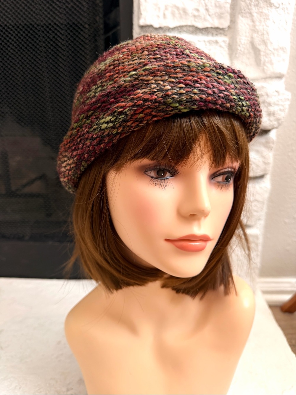 Made in Italy Multicolor Chunky Knit Cloche Hat Rolled Brim Fall Boho